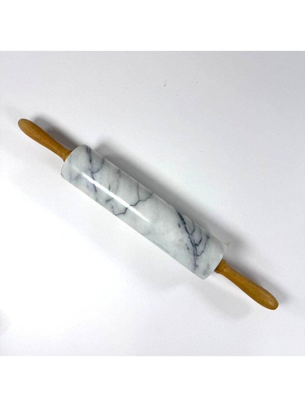 White Marble Rolling Pin Wooden Handles & Stand Heavy Pastry Dough Roller